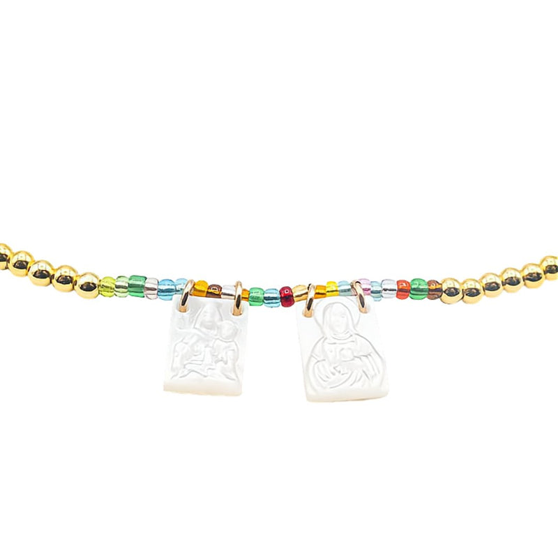 Mother of Pearl Scapular on Gold-Plated Beaded Bracelet - Guadalupe Gifts