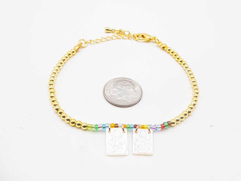 Mother of Pearl Scapular on Gold-Plated Beaded Bracelet - Guadalupe Gifts