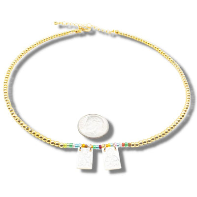 Mother of Pearl Scapular Pendants on Gold-Plated Beaded Choker Necklace - Guadalupe Gifts
