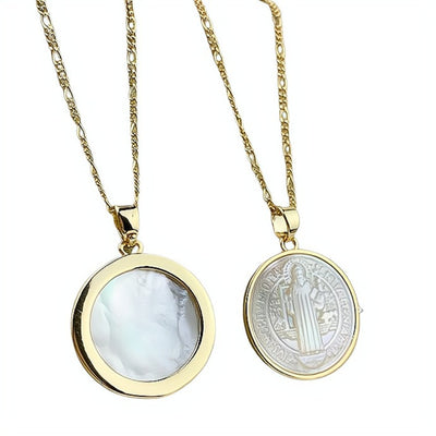 Mother of Pearl St Benedict Medal Necklace - Guadalupe Gifts