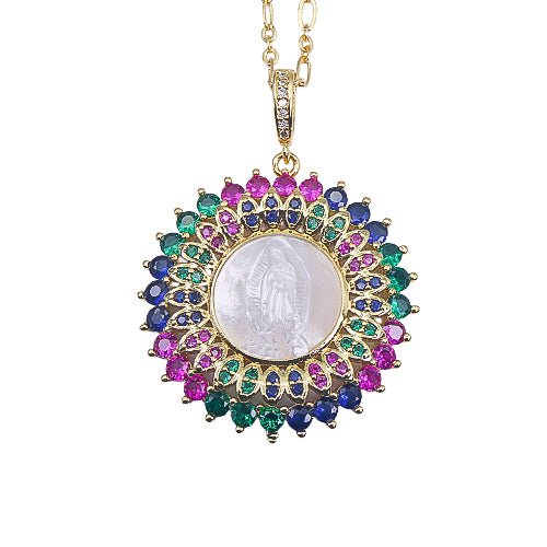 Multicolor Gold-Plated Guadalupe Necklace with Mother of Pearl - Guadalupe Gifts