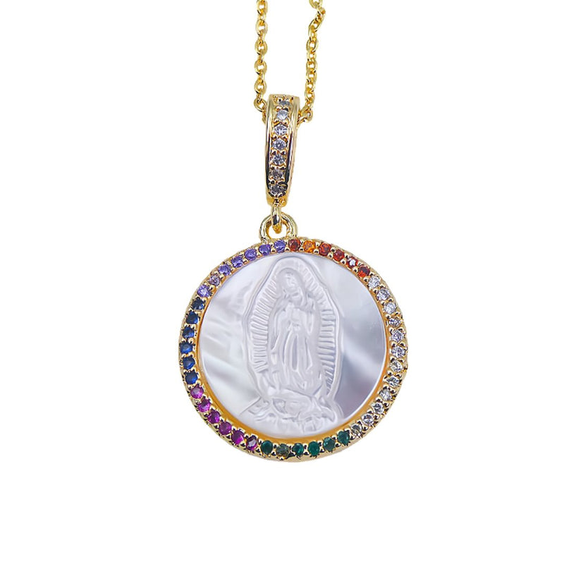 Multicolor Gold-Plated Mini Guadalupe Necklace - Guadalupe Gifts