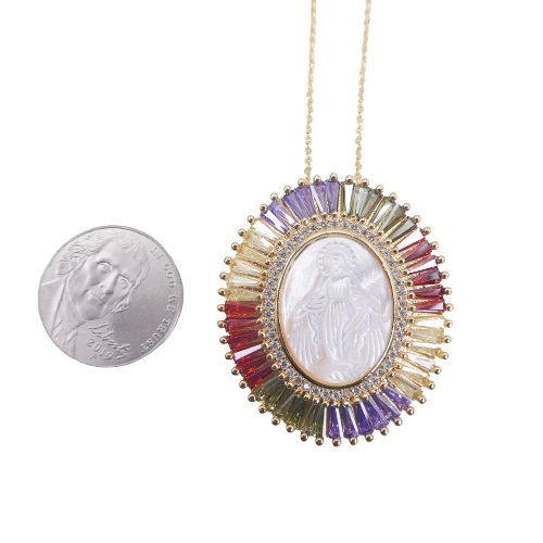 Multicolor Gold-Plated Our Lady of Grace Necklace with Mother of Pearl - Guadalupe Gifts
