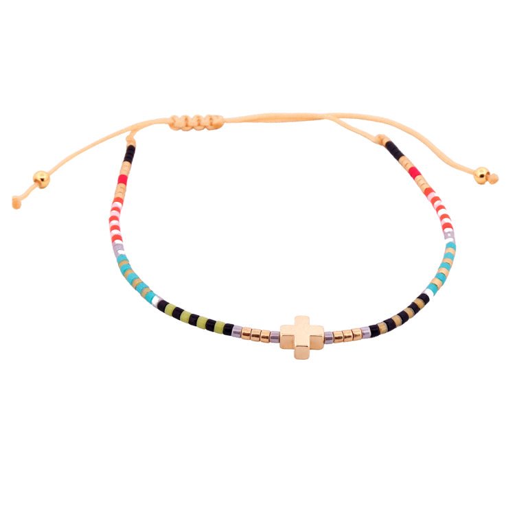 Multicolor Miyuki Beaded Cross Corded Bracelet - Guadalupe Gifts