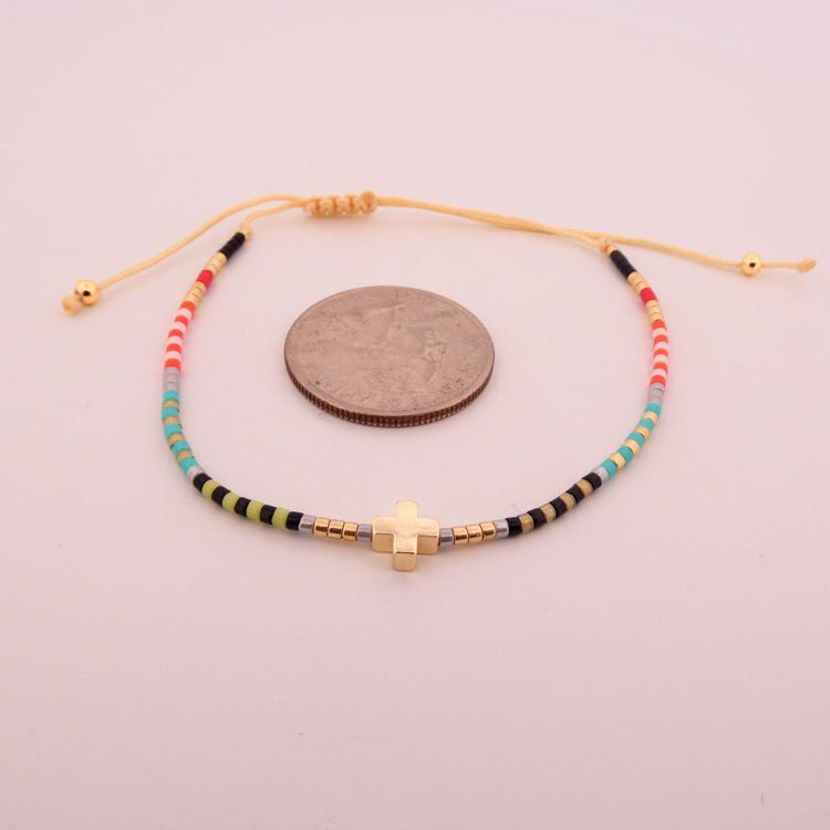 Multicolor Miyuki Beaded Cross Corded Bracelet - Guadalupe Gifts