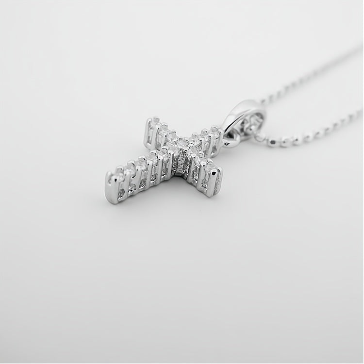 Silver Cross Necklace w/ Clear Zirconias 18-inch