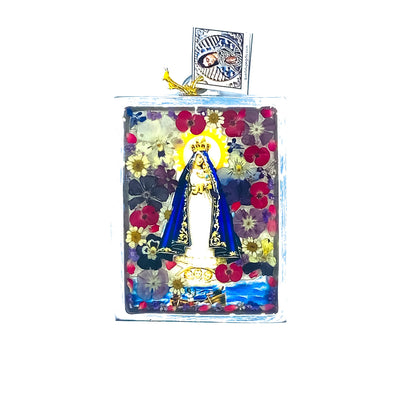 Our Lady of Charity Wall Frame w/ Pressed Flowers 4.5" x 3.25" - Guadalupe Gifts