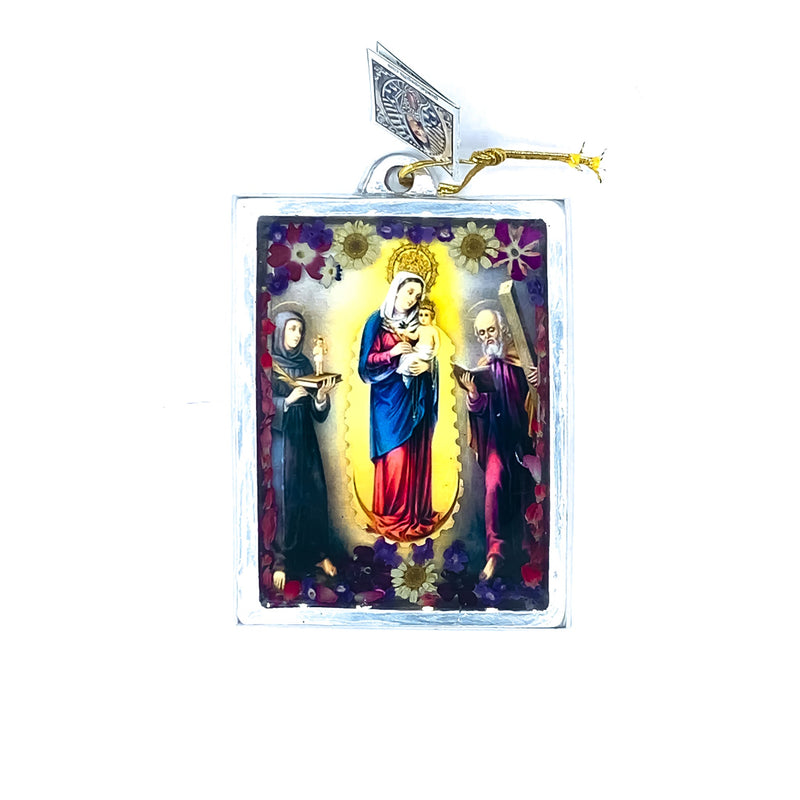 Our Lady of Chiquinquira Wall Frame w/ Pressed Flowers 4.5" x 3.25" - Guadalupe Gifts