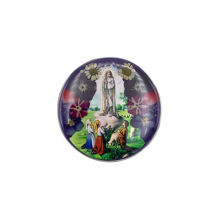 Our Lady of Fatima Rosary Box w/ Pressed Flowers 2.9" x 1.5" x 2" - Guadalupe Gifts