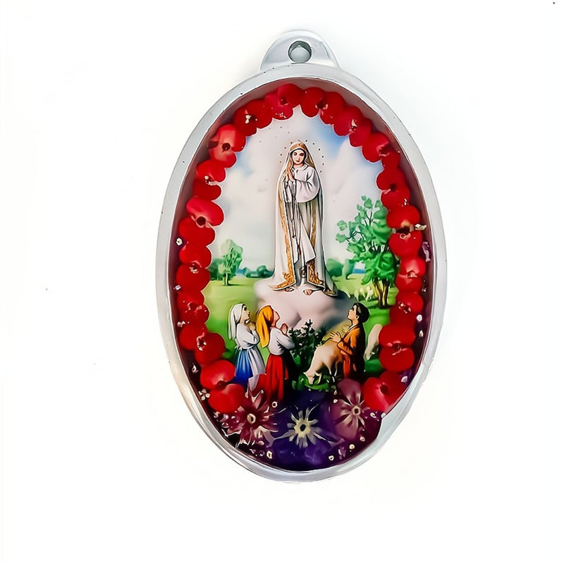Our Lady of Fatima Wall Frame w/ Pressed Flowers 4.5" x 3.25" - Guadalupe Gifts