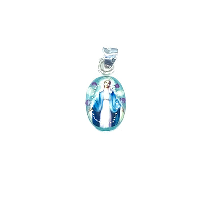 Our Lady of Grace Mini Oval Pendant w/ Pressed Flowers - Guadalupe Gifts