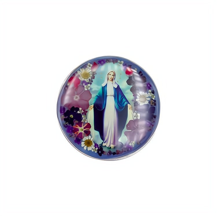 Our Lady of Grace Rosary Box w/ Pressed Flowers 2.9" x 1.5" x 2" - Guadalupe Gifts