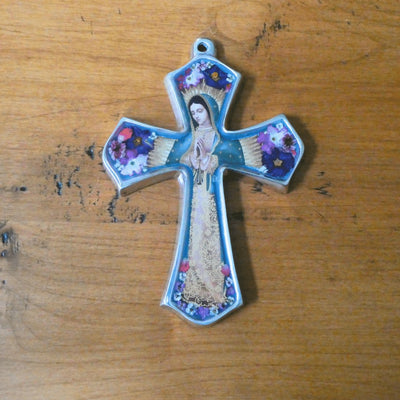 Our Lady of Guadalupe Atlanta Wall Cross w/ Pressed Flowers 6" - Guadalupe Gifts