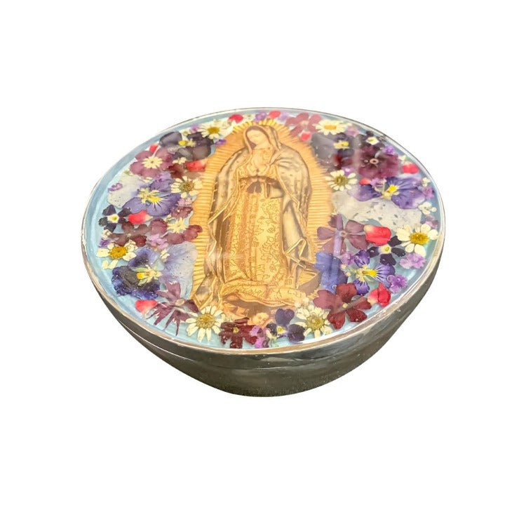 Our Lady of Guadalupe Grand Case w/ Pressed Flowers 4.7" x 1.75" x 4" - Guadalupe Gifts