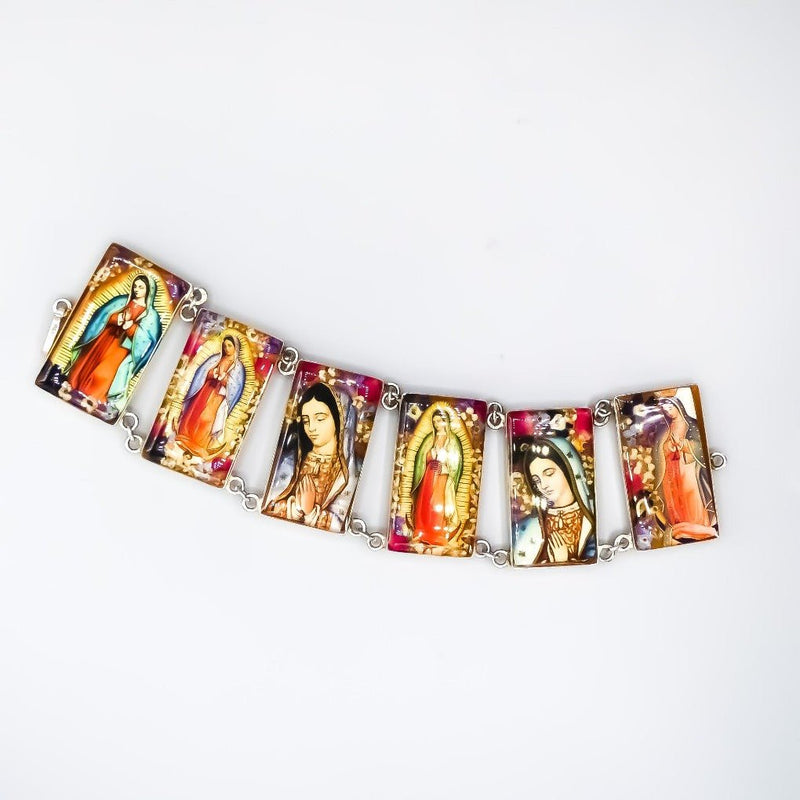 Our Lady of Guadalupe Large Charm Bracelet w/ Pressed Flowers - Guadalupe Gifts