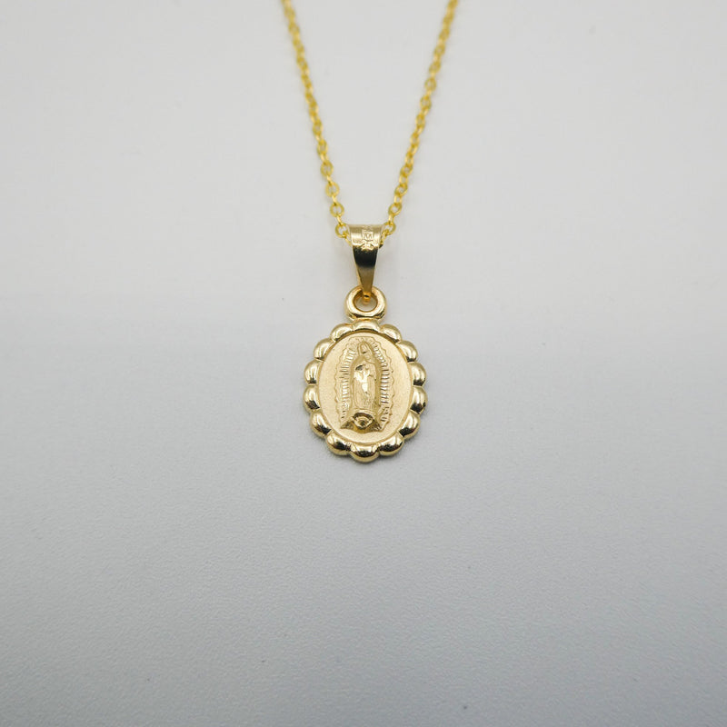 Our Lady of Guadalupe Medal Mini Oval Gold Floral Necklace - Guadalupe Gifts