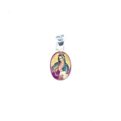 Our Lady of Guadalupe Mini Oval Pendant w/ Pressed Flowers - Guadalupe Gifts