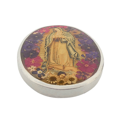 Our Lady of Guadalupe Oval-Shaped Wall Frame w/ Pressed Flowers 6" x 4" - Guadalupe Gifts