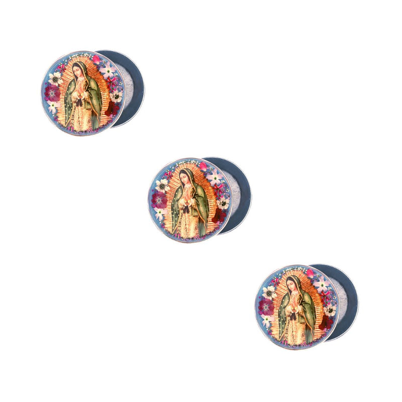 Our Lady of Guadalupe Rosary Box w/ Pressed Flowers 2.9" x 1.5" x 2" - Guadalupe Gifts