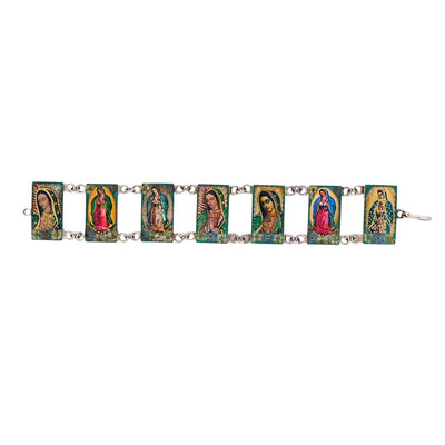 Our Lady of Guadalupe Small Charm Bracelet w/ Pressed Flowers - Guadalupe Gifts