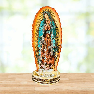 Our Lady of Guadalupe Statue and Rosary Holder 8" - Guadalupe Gifts