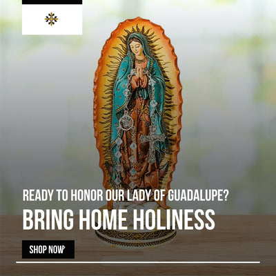 Our Lady of Guadalupe Statue and Rosary Holder 8" - Guadalupe Gifts