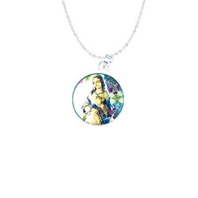 Our Lady of Hope Small Round Pendant w/ Pressed Flowers - Guadalupe Gifts