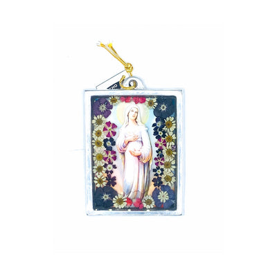 Our Lady of Hope Wall Frame w/ Pressed Flowers 4.5" x 3.25" - Guadalupe Gifts