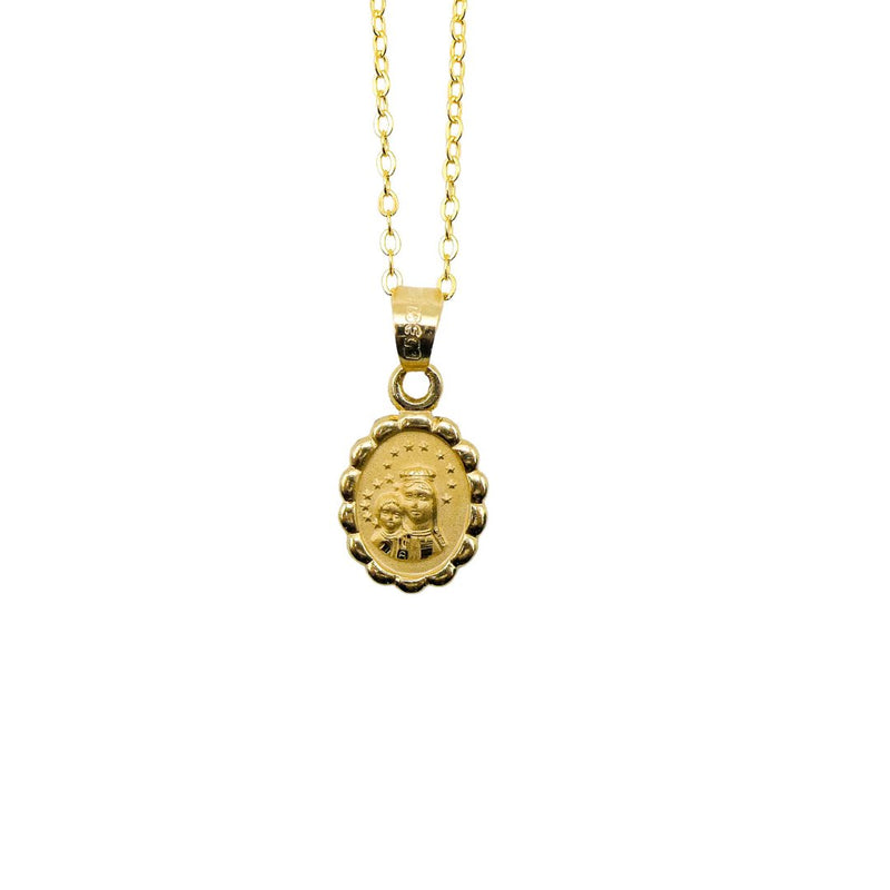 Our Lady of Mount Carmel Medal Mini Oval Gold Floral Necklace - Guadalupe Gifts