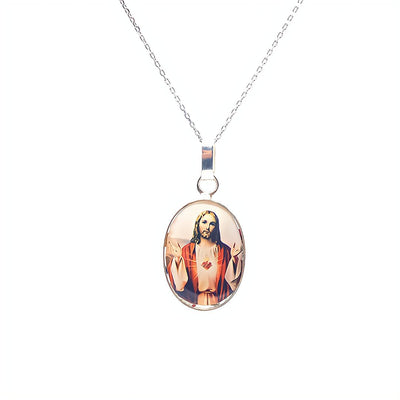 Our Lady of Mount Carmel Scapular Oval Small Medal Necklace w/ Pressed Flowers - Guadalupe Gifts