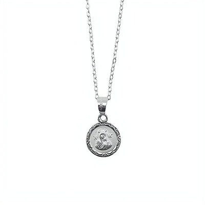 Our Lady of Perpetual Help Medal Mini Round Silver Floral Necklace - Guadalupe Gifts