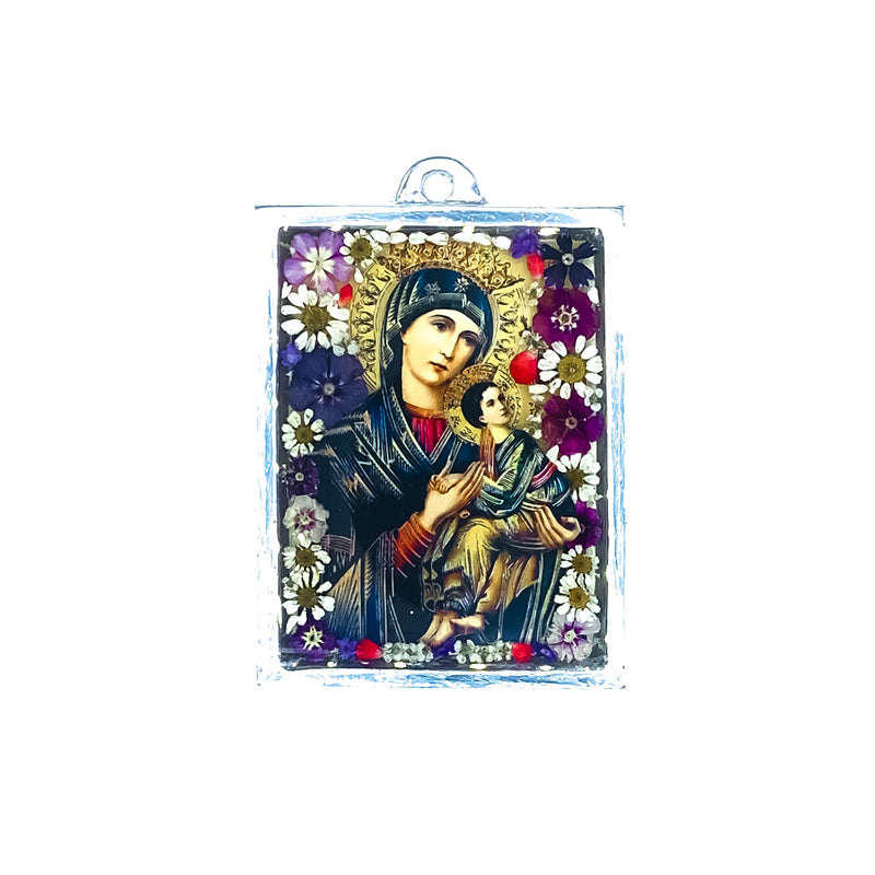 Our Lady of Perpetual Help Wall Frame w/ Pressed Flowers 4.5" x 3.25" - Guadalupe Gifts