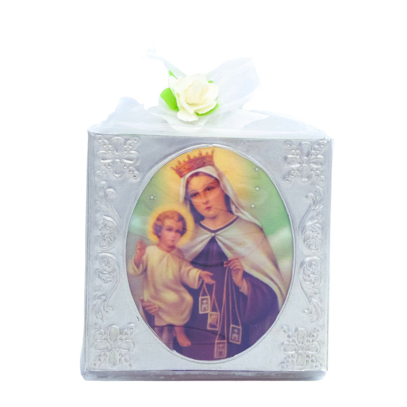 Pack of 6 Aluminum Embossed Our Lady of Mount Carmel Candles - Guadalupe Gifts