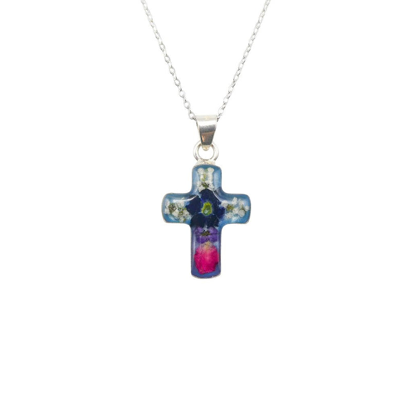 Petite Cross Necklace w/ Pressed Flowers - Guadalupe Gifts
