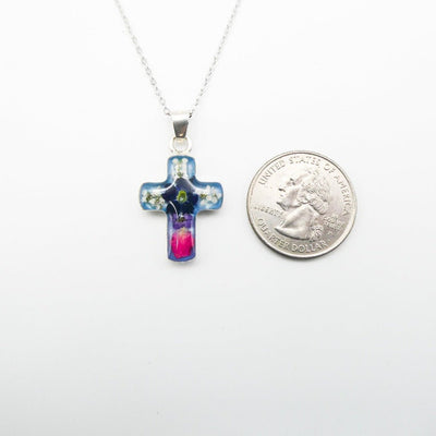 Petite Cross Necklace w/ Pressed Flowers - Guadalupe Gifts