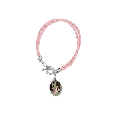 Pink Leather Guardian Angel Protection Bracelet - Guadalupe Gifts