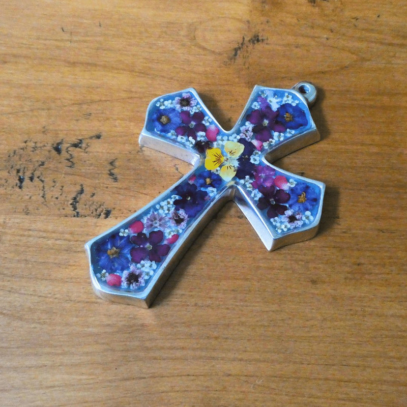 Pressed Flower Atlanta Cross 6" - Guadalupe Gifts