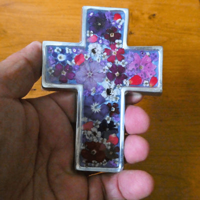 Pressed Flower Cross 4.5" - Guadalupe Gifts