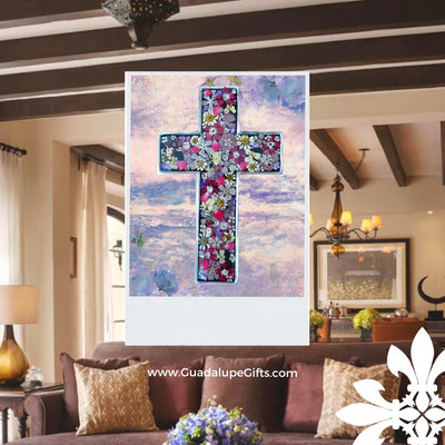 Pressed Flowers Wall Cross 6.5" - Guadalupe Gifts