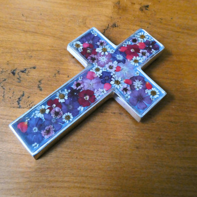 Pressed Flowers Wall Cross 6.5" - Guadalupe Gifts