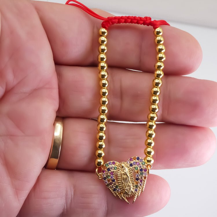 Red String Virgen de Guadalupe Bracelet | Colorful Zirconia - Guadalupe Gifts