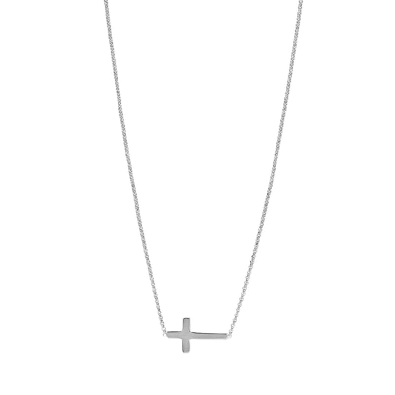 Rhodium-Plated Silver Side Cross Necklace - Guadalupe Gifts