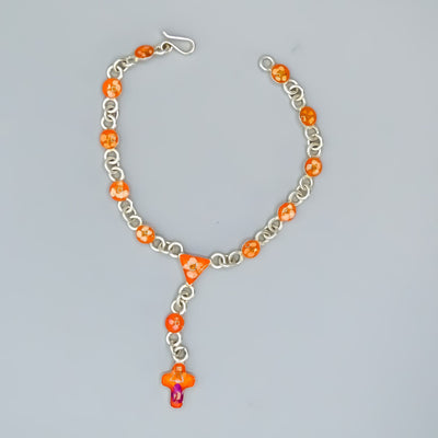 Rosary Orange Bracelet w/ Pressed Flowers - Guadalupe Gifts