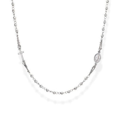 Rosary Round Necklace Diamond Cut Bead -Silver - Guadalupe Gifts