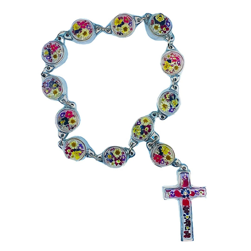 Rosary Wall Ornament w/ Pressed Flowers - Guadalupe Gifts