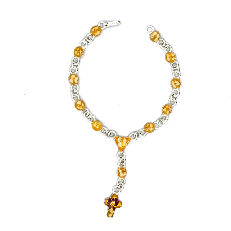 Rosary Yellow Bracelet w/ Pressed Flowers - Guadalupe Gifts