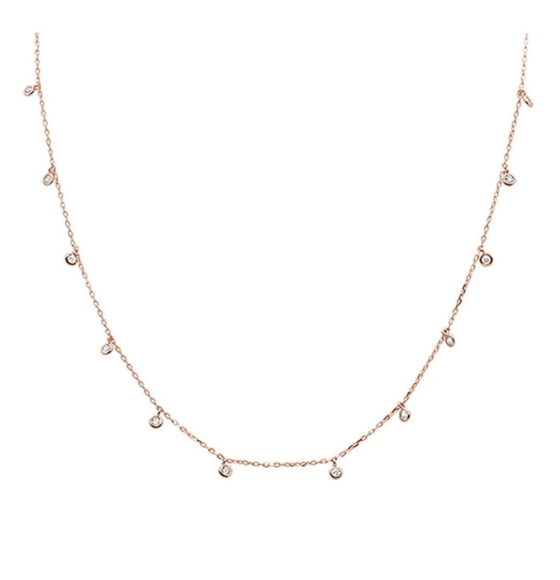 Rose Gold-Plated Silver Bezel Necklace w/ Zirconias - Guadalupe Gifts