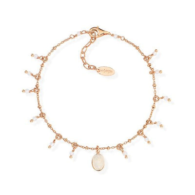 Rose Gold-Plated Silver Bracelet w/ White Enameled Madonna Charm & Crystals - Guadalupe Gifts