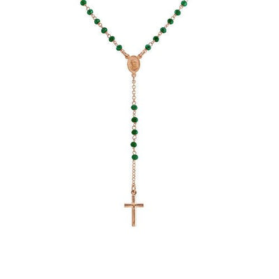 Rose Gold-Plated Silver Classic Rosary w/ Green Crystals - Guadalupe Gifts