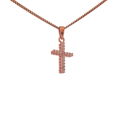 Rose Gold-Plated Silver Clear CZ Cross Necklace - Guadalupe Gifts